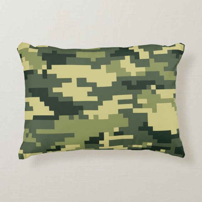 8-bitars pixel Digital Woodland Camouflage/Camo Prydnadskudde (Framsidan)