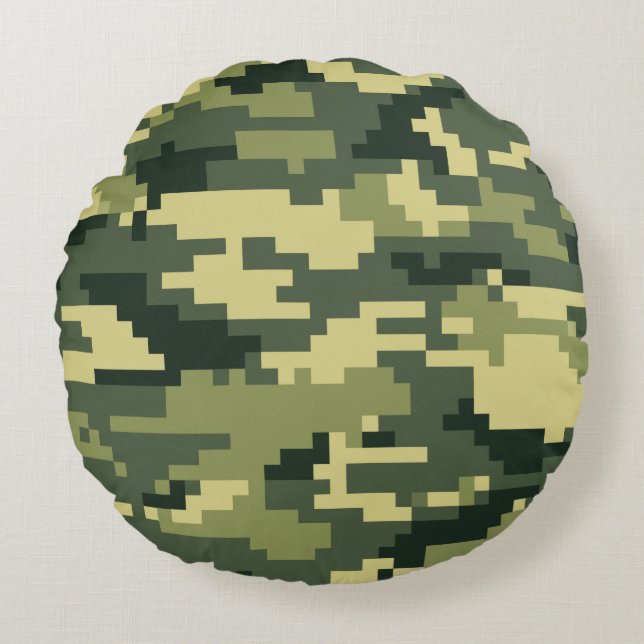8-bitars pixel Digital Woodland Camouflage/Camo Rund Kudde (Framsidan)