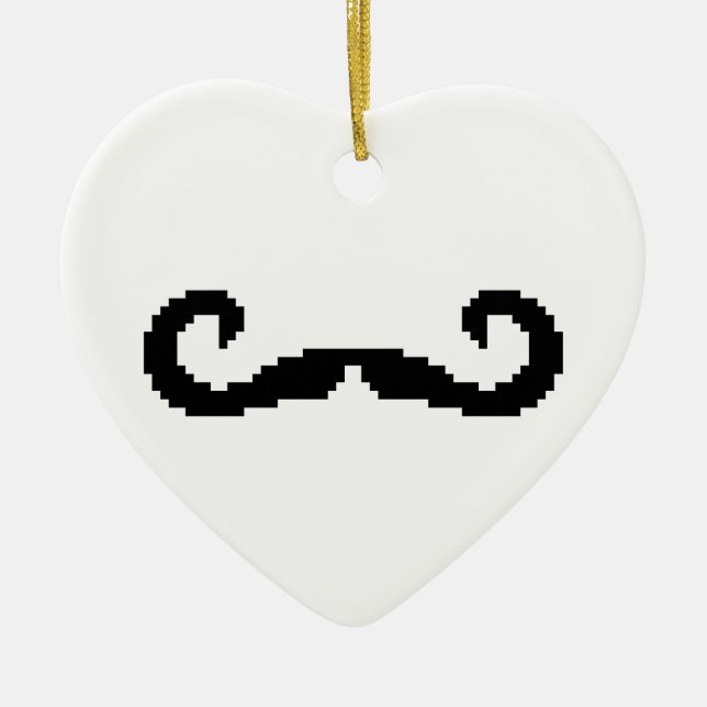 8-bitars Pixel Handlebar Mustache Julgransprydnad Keramik (Framsidan)