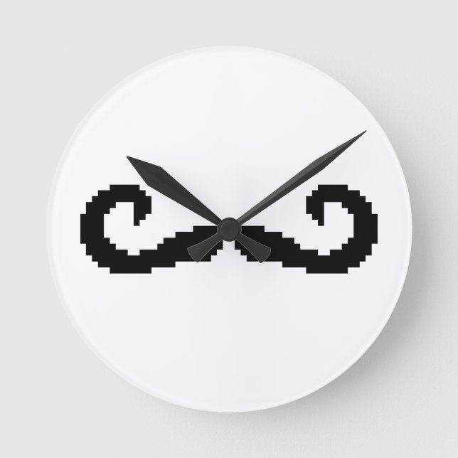 8-bitars Pixel Handlebar Mustache Rund Klocka (Framsida)
