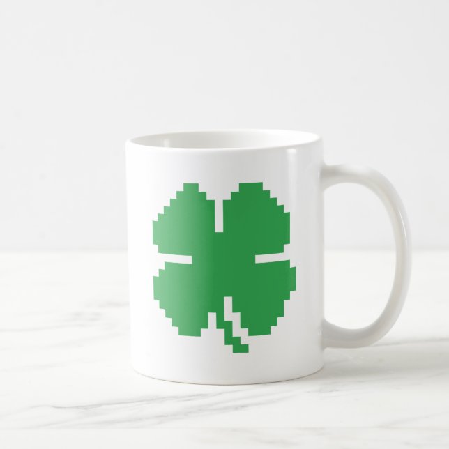8-bitars Pixel Lucky Fyrklöver Kaffemugg (Höger)
