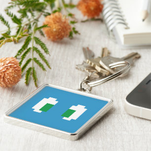 8-bitars Pixel Manga Grönt Öga Fyrkantig Silverfärgad Nyckelring