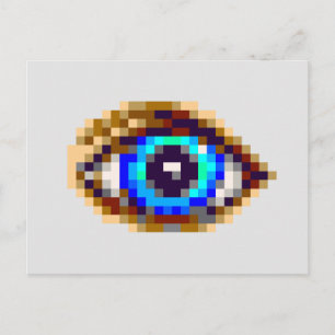 8-bitars pixelbild blå öga teckning vykort