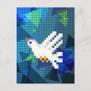 8-bitars pixelbildsvit duvfågel som flyger vykort