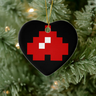 8-bitars pixelhjärta uppåt julgransprydnad keramik
