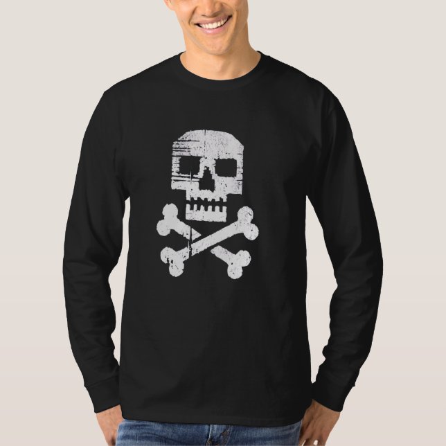 8-bitars retro Flagga Skull-korsben Distress T Shirt (Framsida)