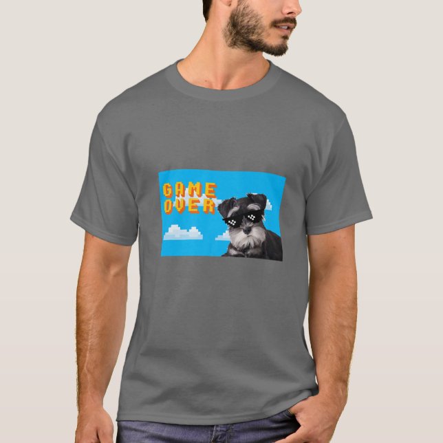 8-bitars spel över Miniature Schnauzer T Shirt (Framsida)