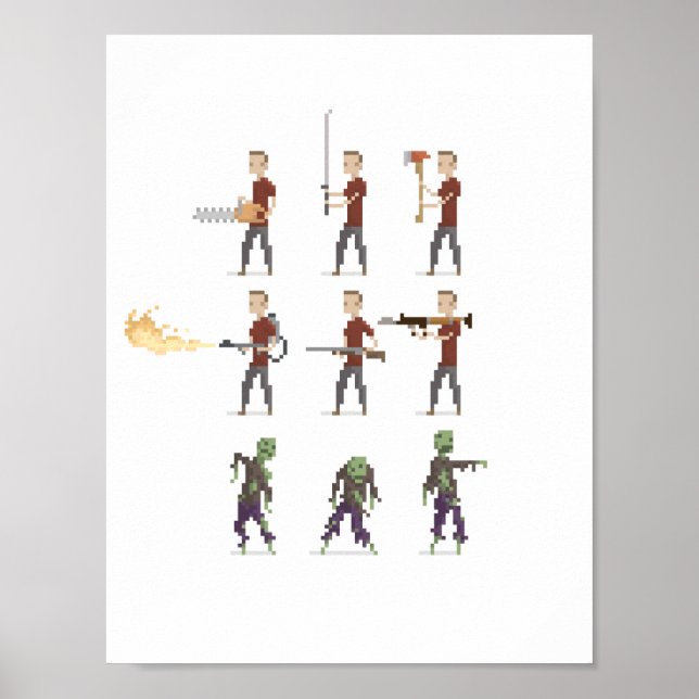 8-bitars Zombie Apocalypse Pixel Art Poster (Framsidan)