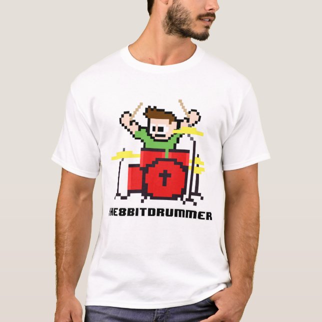 8 Bits Bateria Bit Drummer Geek Tee (Framsida)