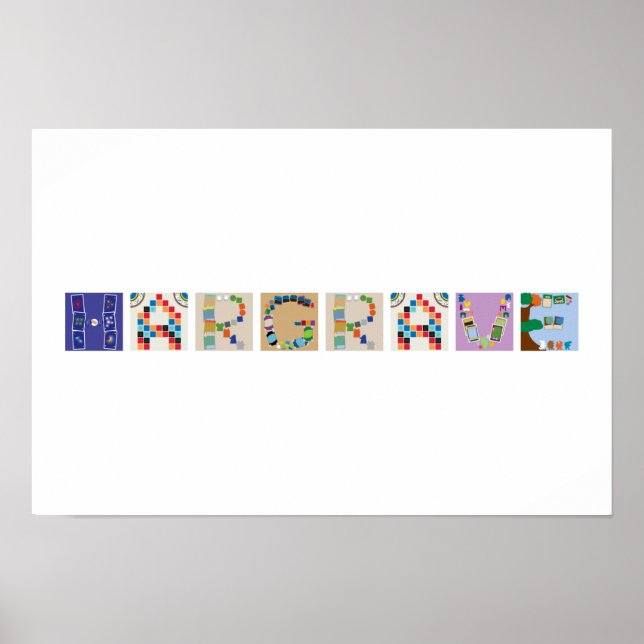 8-bokstavers namn Brädspel Alfabet Poster (Framsidan)