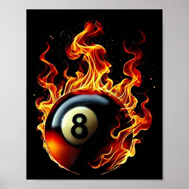 8 Boll Bassäng-biljardspelareflame Poster (Framsidan)