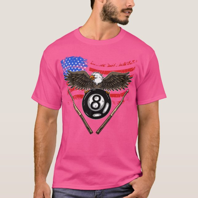 8 Boll Billiard American Flagga Bassäng Player Eag T Shirt (Framsida)