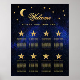 8 Bord Blå Guld Celestial Bröllopsplatskarta Poster