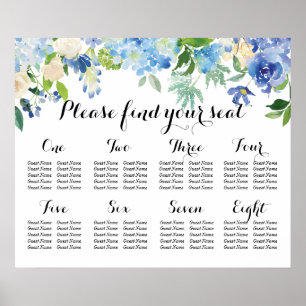 8 Bord - Blåa Blommigtar och Hydrangea Poster
