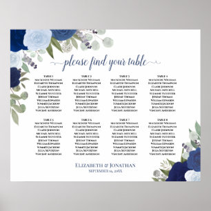 8 Bord Blue Ro Elegant bröllop-sätesdiagram Poster