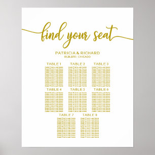 8 Bord Bröllopsplatskarta Guld Kalligrafi Poster