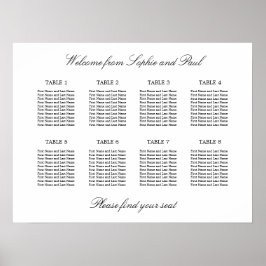 8 Bord Elegant Minimalistisk Placeringsplan Poster