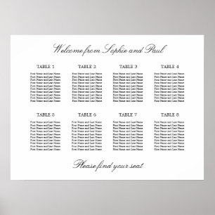 8 Bord Elegant Minimalistisk Placeringsplan Poster
