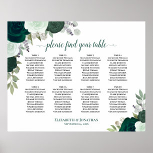 8 Bord Emerald Grönt Blommigt Bröllop Sittdiagram Poster