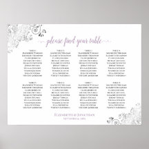 8 Bord Lacy Lavender Bröllop sätesdiagram vit
