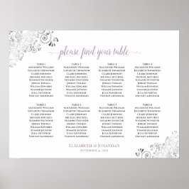 8 Bord Lacy Lavender Bröllop sätesdiagram vit Poster