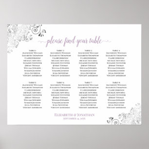 8 Bord Lacy Lavender Bröllop sätesdiagram vit Poster