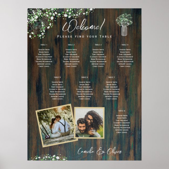 8 Bord Rustic Wood Gypsophila PHOTO SEATING Foam Poster (Framsidan)