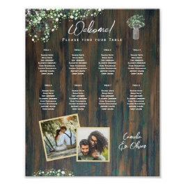 8 Bord Rustic Wood Gypsophila PHOTO SEATING Fototryck