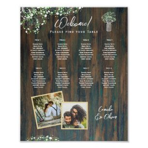 8 Bord Rustic Wood Gypsophila PHOTO SEATING Fototryck