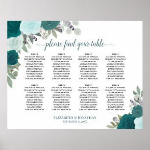 8 Bord Teal Ro Elegant bröllop-sätesdiagram Poster