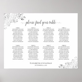 8 Bord Vita Bröllop-sätesschemat Silver Frills Poster