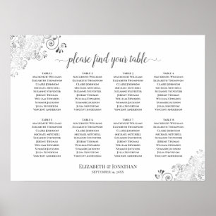 8 Bord Vita Bröllop-sätesschemat Silver Frills Poster