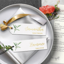 8 Bröllop Gold Foil Greenery Namn bricka