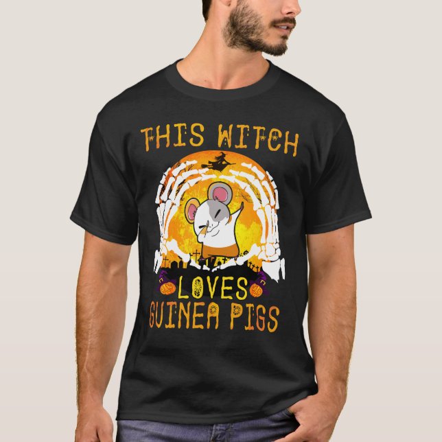 8 Denna häxa älskar marsvin Halloween T Shirt (Framsida)