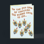 8 Dreidels Helgkort<br><div class="desc">Väntan ett minimalt här…,  Jag minns inte dreidels i de tolv dagarna av jul!

 Brunnen kanske där bör vara. Detta är ett roligt kort som är underbart för blandade trofamiljer. Lyckliga Hanukkah!</div>