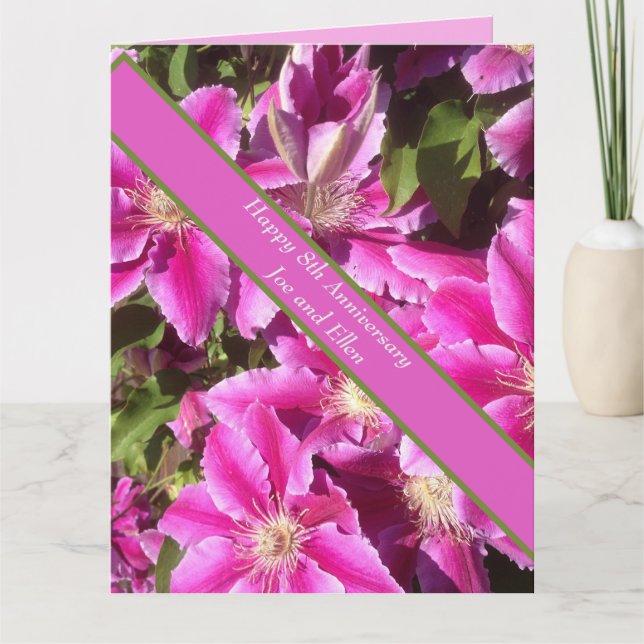 8:e årsdagen, rosa Clematis Kort (Framsida)