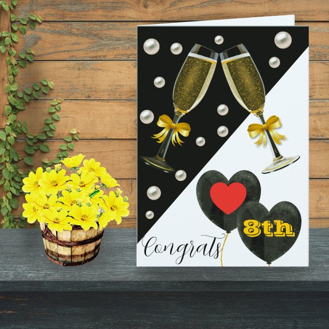 8:e årsjubileet Card-Pearl, Vin Glass & Hearts Kort (Skapare uppladdad)