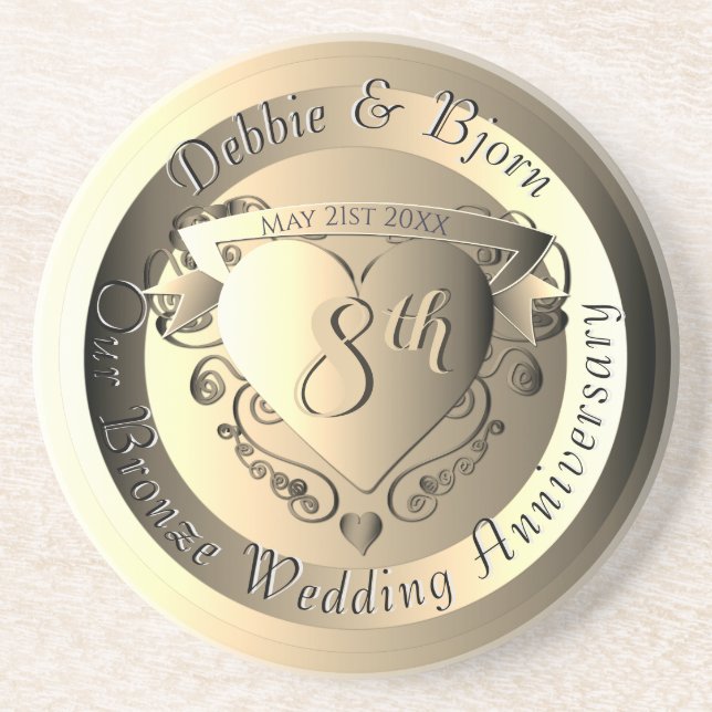 8:e Bröllop-årsdagen Bronze Medallion Image Underlägg (Framsidan)