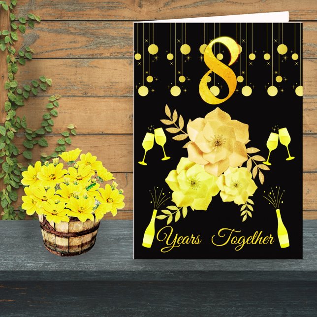 8:e Bröllop-årskort för elegant Black & Guld Kort (Skapare uppladdad)