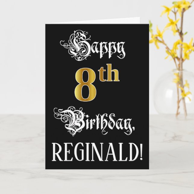 8:e födelsedag - Finare-skript; Faux Guld Titta; N Kort (Gul blomma)