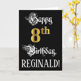 8:e födelsedag - Finare-skript; Faux Guld Titta; N Kort