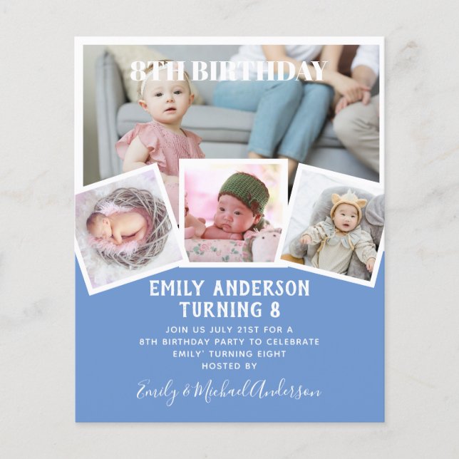 8:e födelsedag Foto Collage Inbjudan Boy Mixed Flygblad (Framsidan)