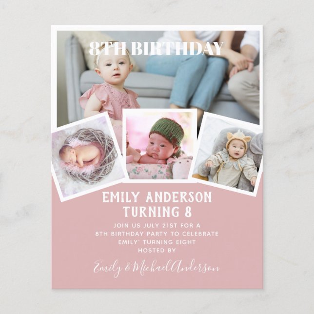 8:e födelsedag Foto Collage Inbjudan Boy Mixed Flygblad (Framsidan)