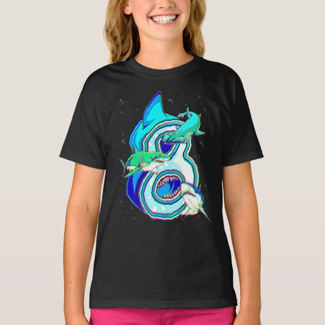8:e födelsedag Hajar 8 ÅRS Gammal Ocean Shark B T Shirt (Framsida)