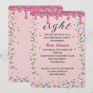 8:e födelsedag Rosa Icing and Sprinkles Inbjudningar