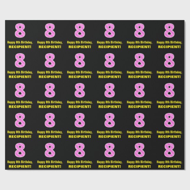 8:e födelsedag: Rosa Rand och Hearts 8 + Namn Presentpapper (Platt)