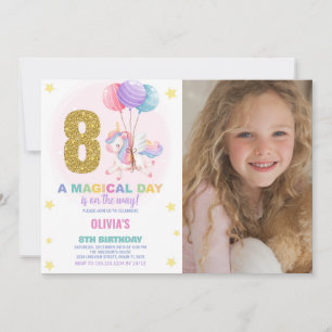 8:e födelsedag Unicorn Birthday-foto Inbjudningar