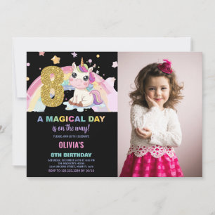 8:e födelsedag Unicorn Birthday-foto Inbjudningar