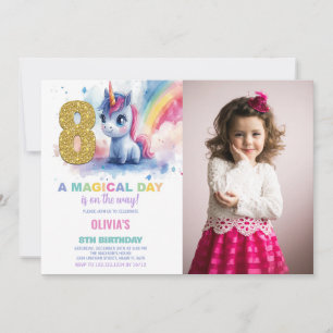 8:e födelsedag Unicorn Birthday-foto Inbjudningar