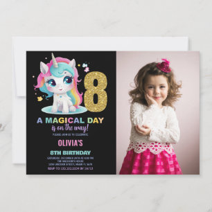 8:e födelsedag Unicorn Birthday-foto Inbjudningar